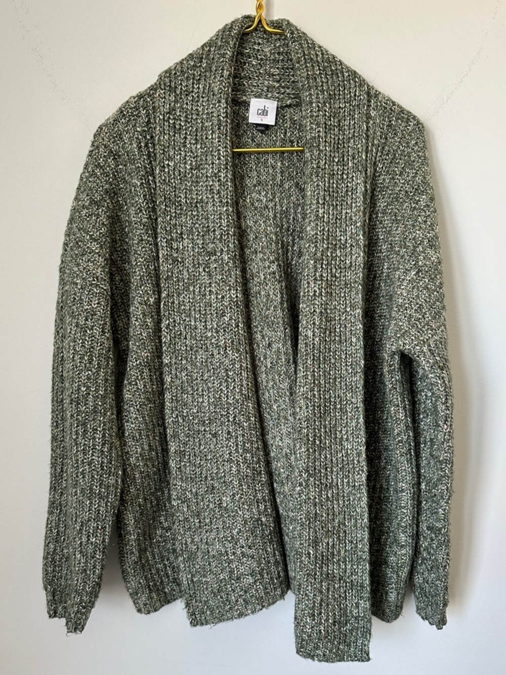 Cabi Green Chunky Knit Open Front Oversized Travel Cardigan Sweater Womens Small